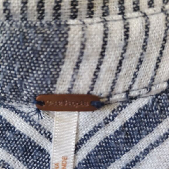 Free People On the Road Stripes Oversize Hi-Lo Hem Oxford Shirt Top S Women - Picture 5 of 12